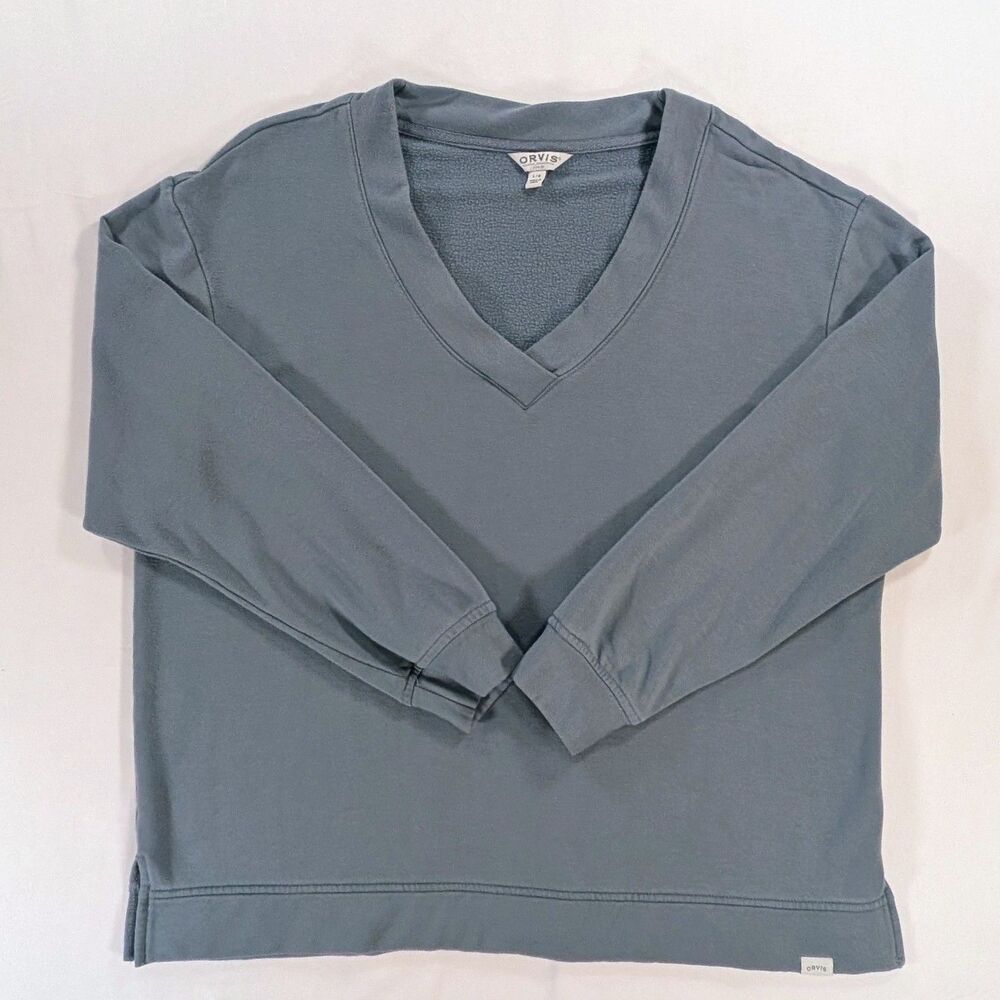 Orvis Women's V-Neck Dropped Shoulder Sweatshirt blue size large Gorpcore